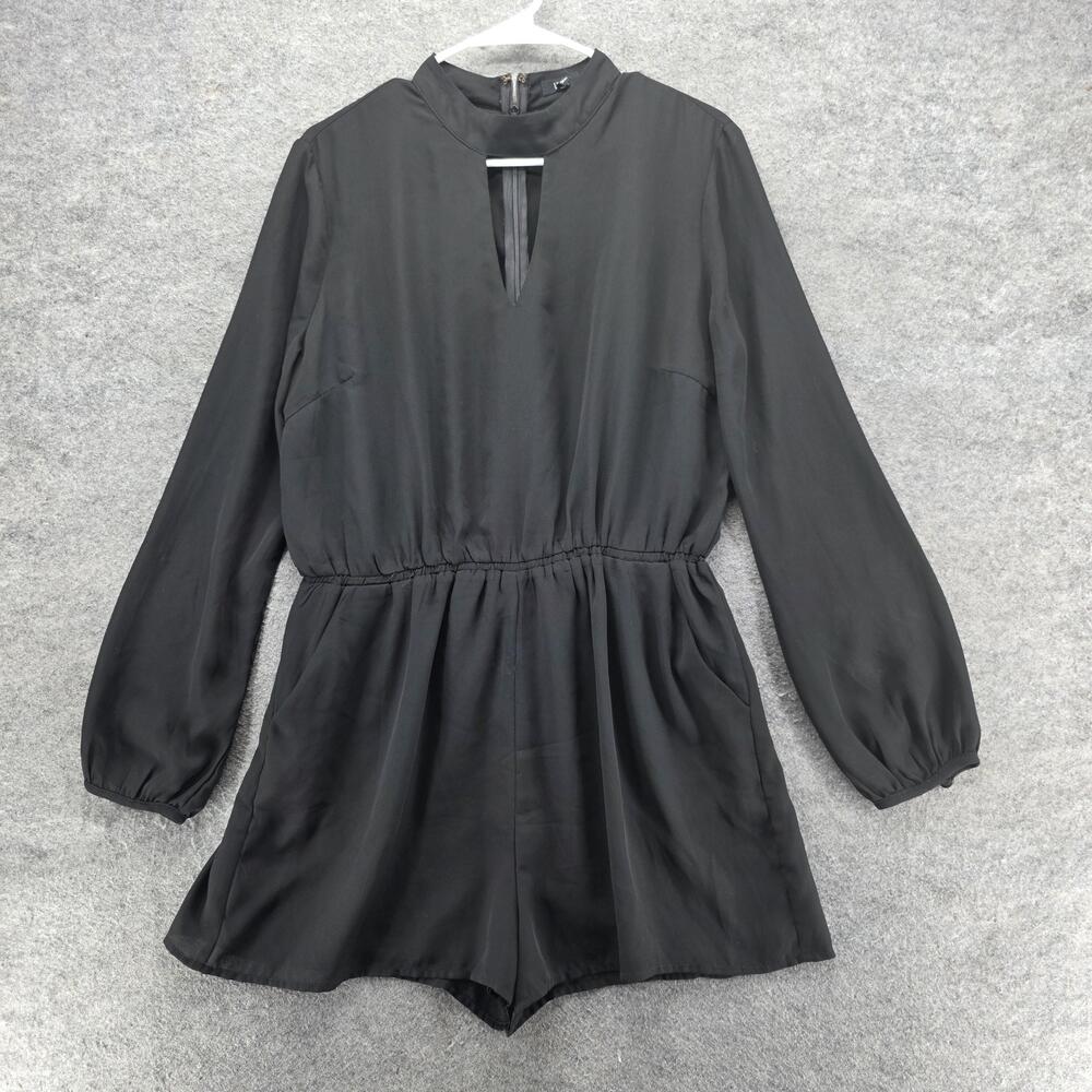 LUCCA Romper Womens Large Black Long Sleeve Keyhole Neck Lined Elastic Waist